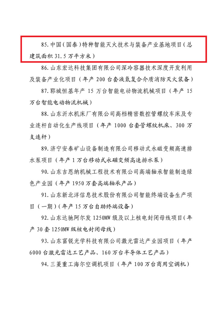 “中國(guó)（國(guó)泰）特種智能滅火技術(shù)與裝備產(chǎn)業(yè)基地項(xiàng)目”入選山東省新舊動(dòng)能轉(zhuǎn)換重大項(xiàng)目庫(kù)第一批優(yōu)選項(xiàng)目
